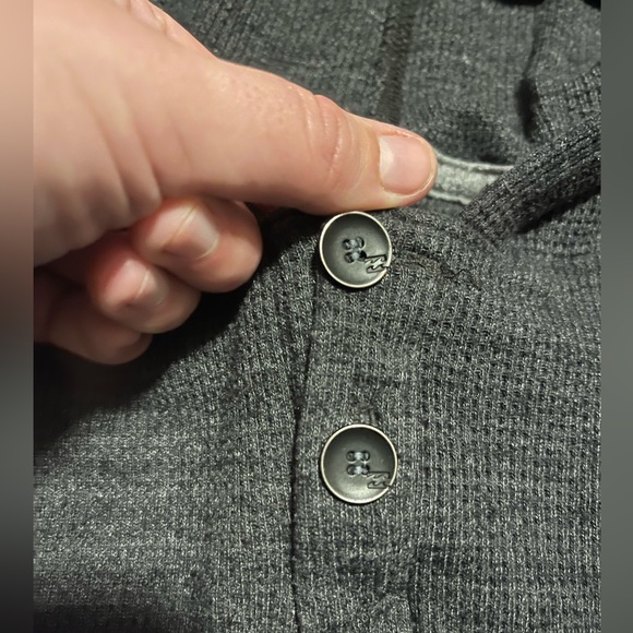 Grey Billabong waffle knit hoodie pullover sweater fitted XL 3/4 2 button v neck - Picture 4 of 6
